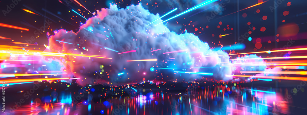 Obraz premium Abstract Tech Cloud with Neon Lights