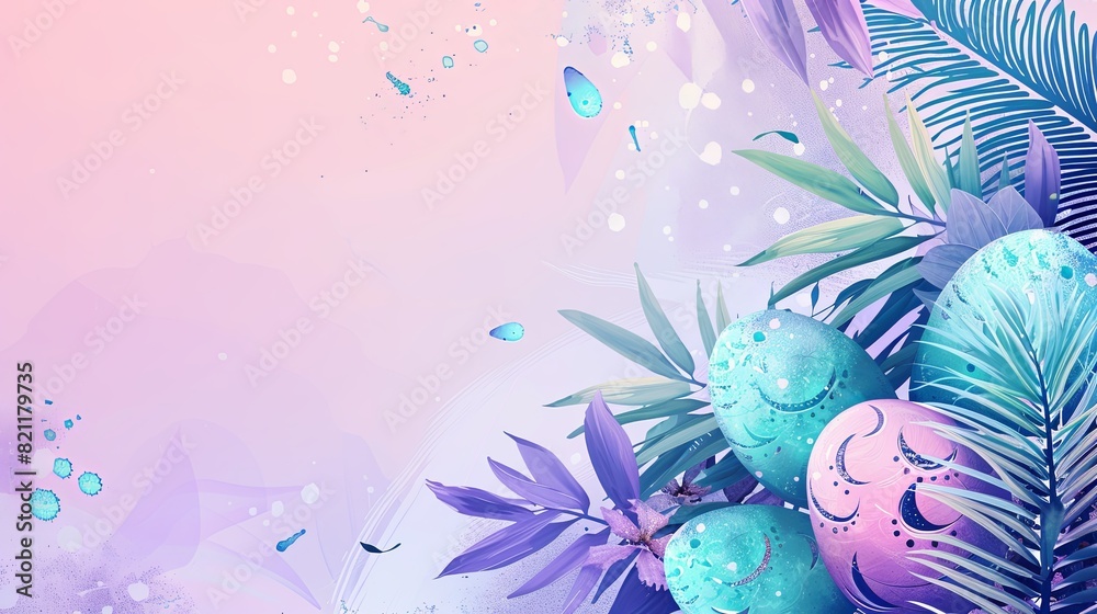 A vibrant blend of pink and blue, adorned with a colorful array of blooming flowers