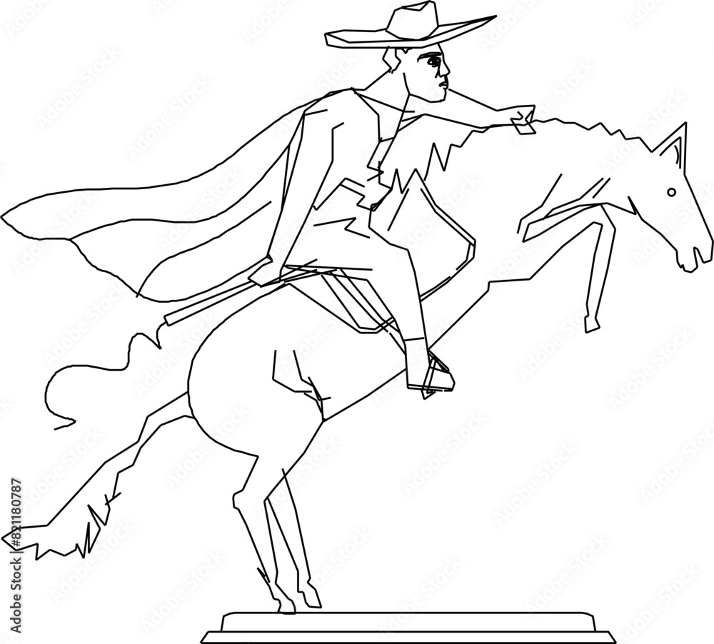 Sketch illustration vector drawing design painting cowboy rider on horseback with bowler hat