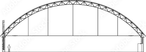 Vector illustration sketch of architectural design drawing for the curved roof of the performance hall