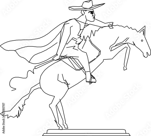 Sketch illustration vector drawing design painting cowboy rider on horseback with bowler hat