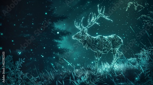 A jade glow stag silhouette in a nightscape bold outline