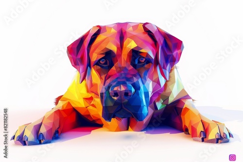 A low poly dog potret with bright colors looks very impressive. photo
