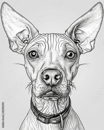 The sketch of a cute dog with big ears and a collar. photo