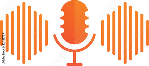 Vibrant orange icon representing a microphone with sound waves on a white background