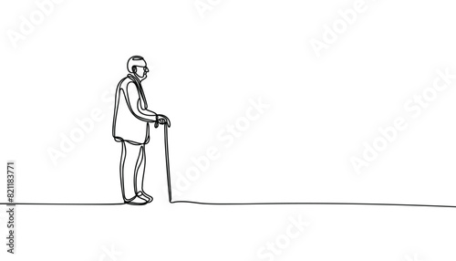 Continuous one line drawing of a senior, older man. Minimal outline concept. Vector illustration.