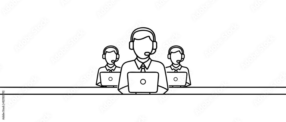 Continuous one line drawing of support service. Customer service outline vector illustration. Continuous one line drawing of support service. Customer service outline vector illustration.