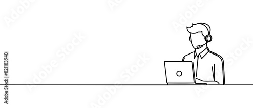 Continuous one line drawing of support service. Customer service outline vector illustration.