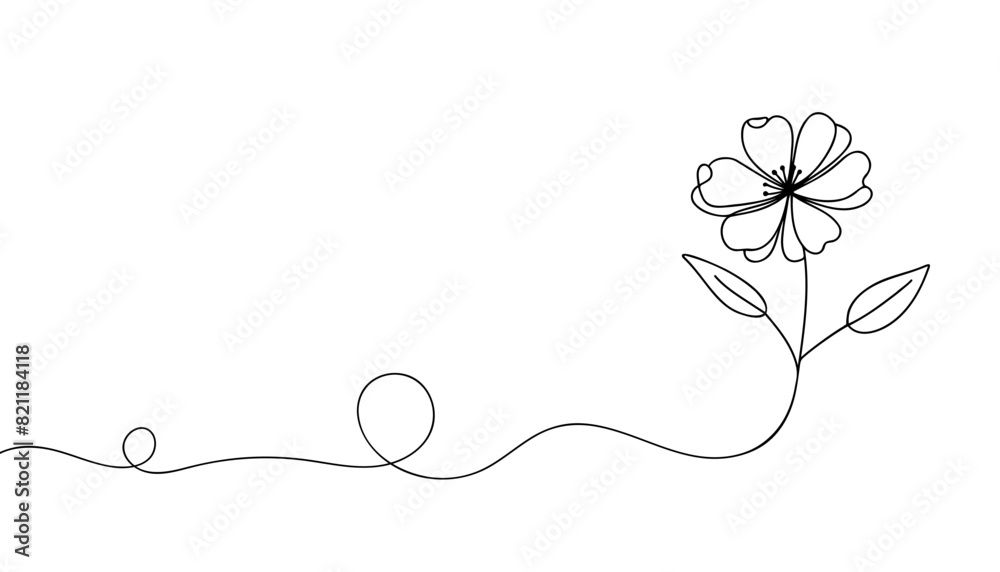 The flower is drawn as a continuous line. Vector illustration. The flower is drawn as a continuous line. Vector illustration.