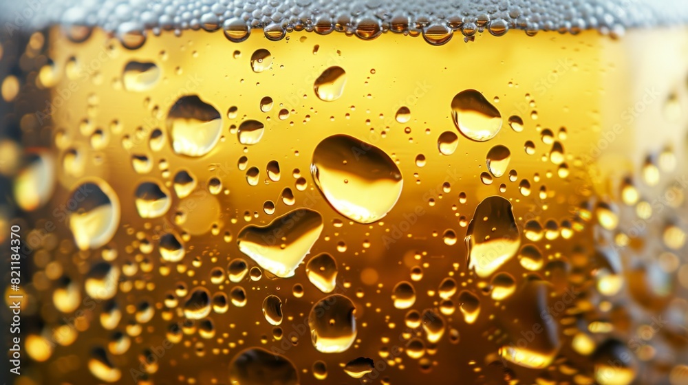 A glass of beer with droplets of water on the side A glass of beer with droplets of water on the side