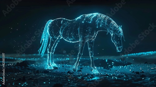 A teal glow horse silhouette in a nightscape bold outline photo