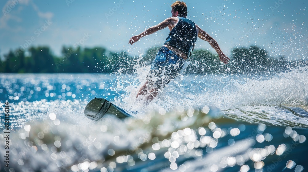 Naklejka premium Mastering the Crest: Surfing the Wild Wave