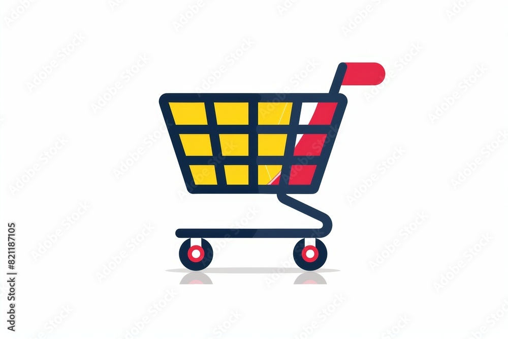A shopping cart with a red on the handle, retail concept A shopping cart with a red on the handle, retail concept