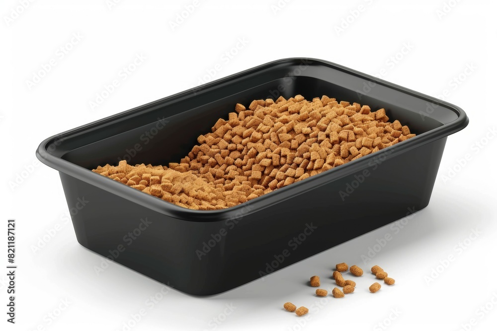 A black plastic container with lot of food in it A black plastic container with lot of food in it
