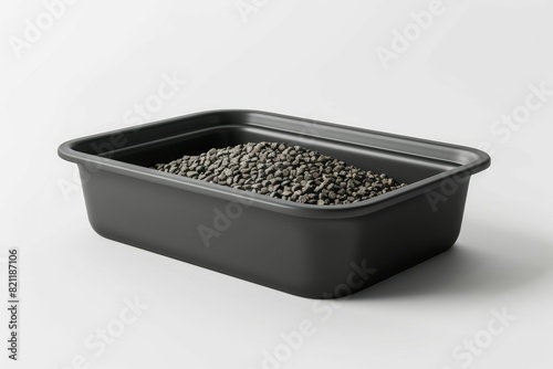 A black plastic container with a white background photo