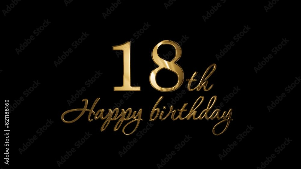 Happy 18th birthday greetings in gold letters, alpha channel Happy 18th birthday greetings in gold letters, alpha channel