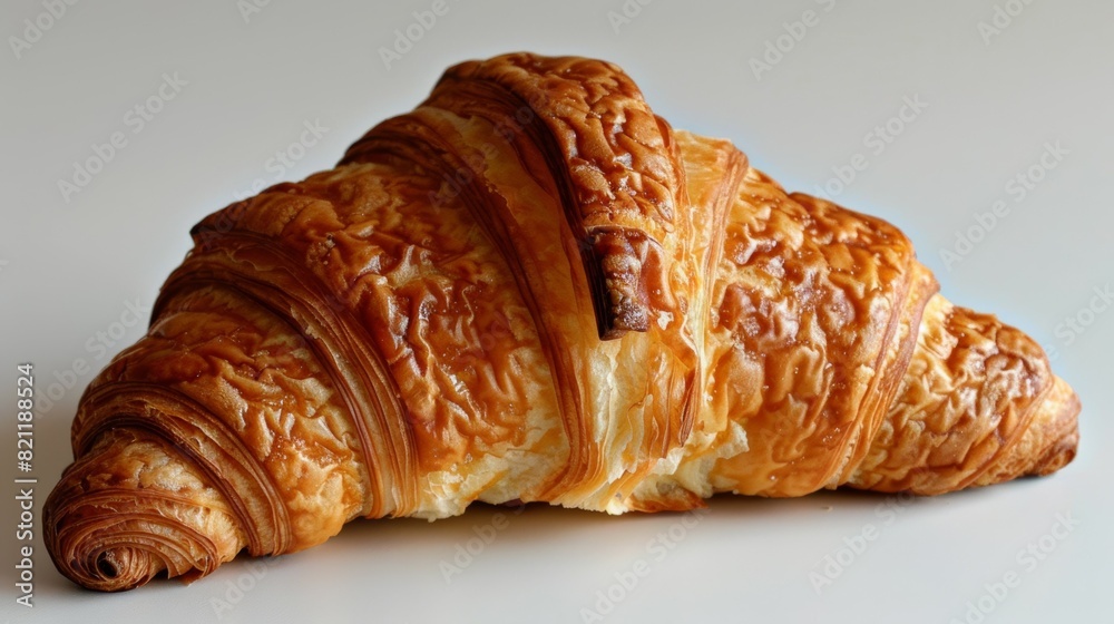A croissant is sitting on a white table A croissant is sitting on a white table