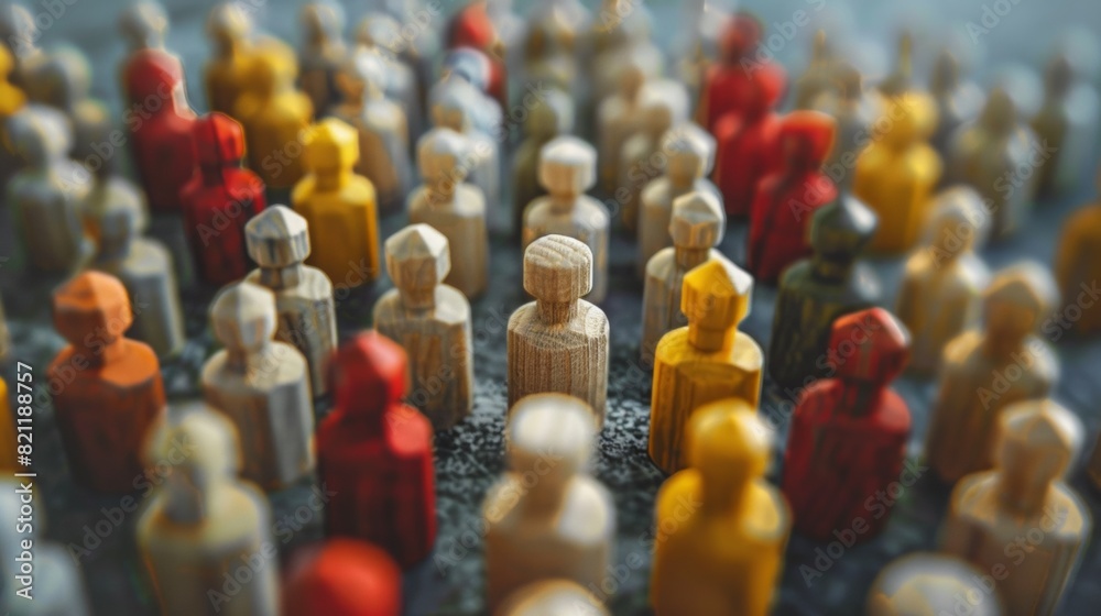 Obraz premium A group of wooden people standing in a circle with one person missing, AI