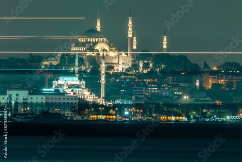 General views of Istanbul city sea Bosphorus bridges mosques day and night