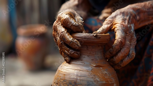 A potter's hands shaping a lump of clay into a graceful vase