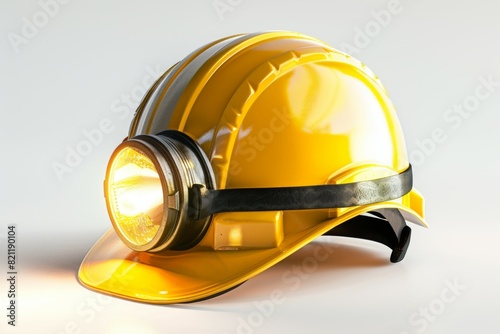 A yellow hard hat with a light on it photo