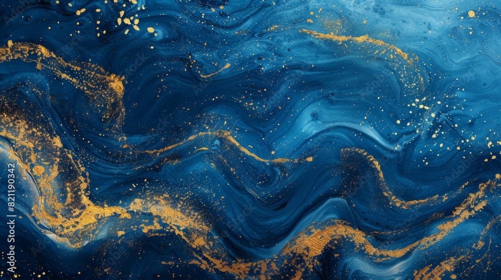 A blue and gold swirl pattern with gold specks A blue and gold swirl pattern with gold specks