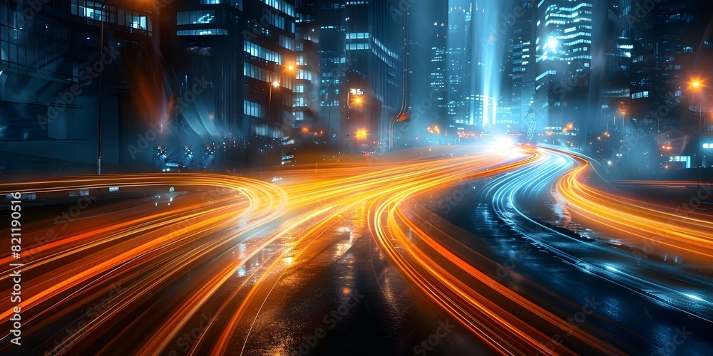 Futuristic City Traffic at Night: An Abstract Representation. Concept Nighttime Urban Landscape, Futuristic Technology, Abstract Traffic Patterns
