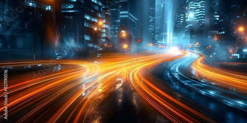 Futuristic City Traffic at Night  An Abstract Representation. Concept Nighttime Urban Landscape  Futuristic Technology  Abstract Traffic Patterns