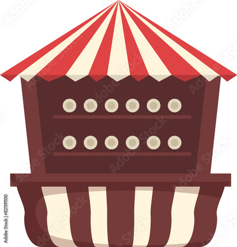 Charming illustration of a classic carnival booth with a striped awning and festive design