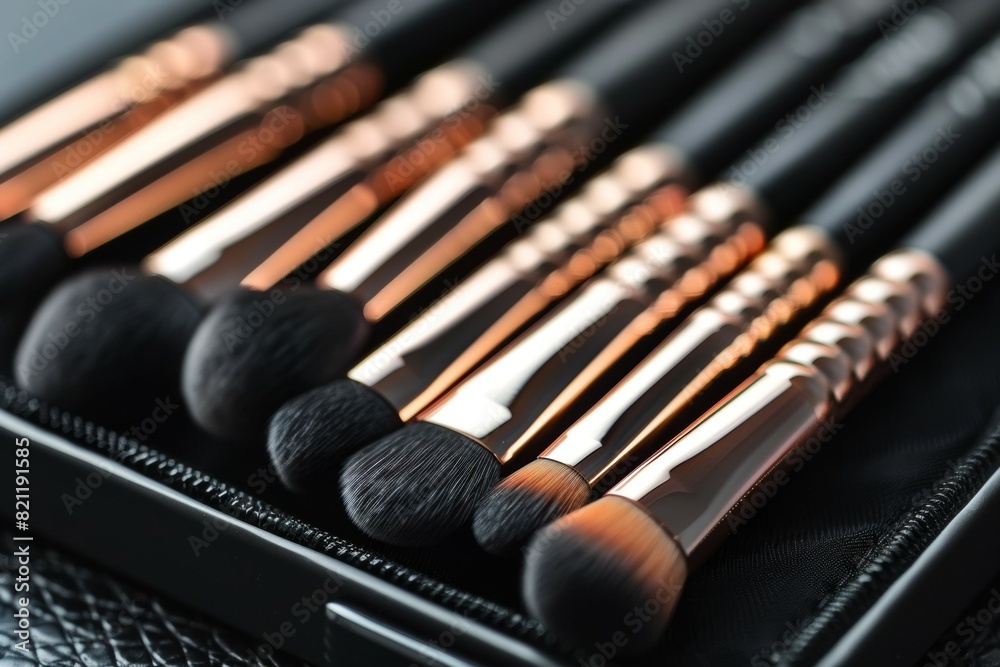 A close up of a black box of makeup brushes A close up of a black box of makeup brushes