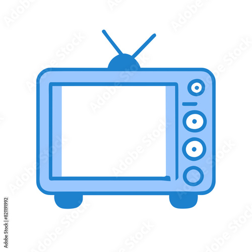 ector illustration of a blue CRT television with antennas, representing vintage technology