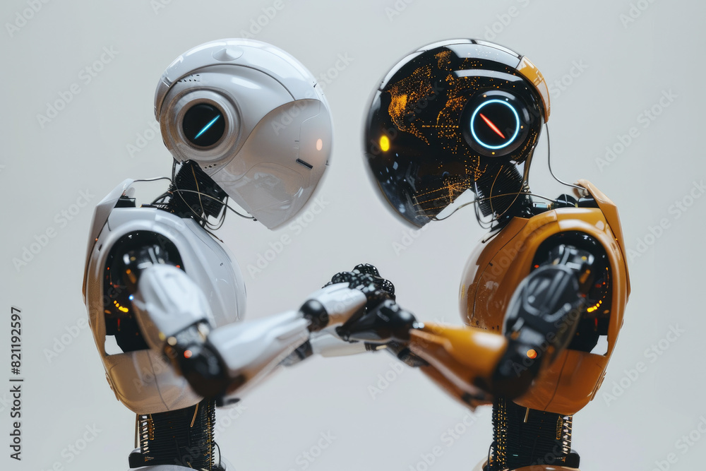 International collaboration for sustainable robotic systems depicted in 3D cartoon, highlighting global teamwork and environmental technology with copy space.