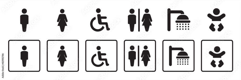Toilet vector icons set, male or female restroom wc. Set of toilet sign ...