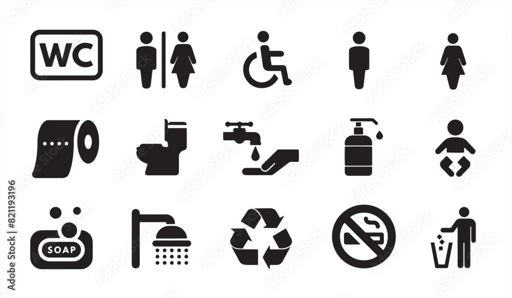 Póster Toilet vector icons set, male or female restroom wc – Cuadro ...