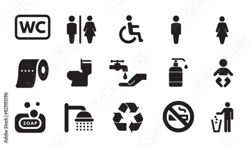 Toilet vector icons set, male or female restroom wc. Set of toilet sign