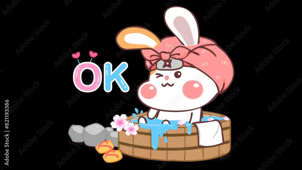 Animated Little Ninja Rabbit Bathing with 'OK' Message Transparent Background Animated Little Ninja Rabbit Bathing with 'OK' Message Transparent Background