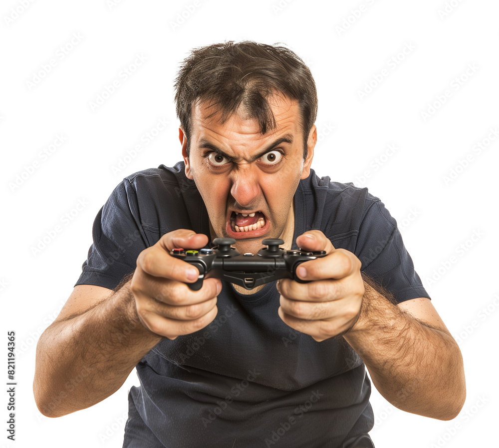 Angry Gamer Man Holding a Game Console Controller Playing Game Isolated on Transparent Background
Angry Gamer Man Holding a Game Console Controller Playing Game Isolated on Transparent Background