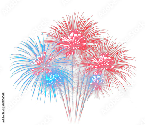 Red And Blue Fireworks Depicting America Isolated on Transparent Background
