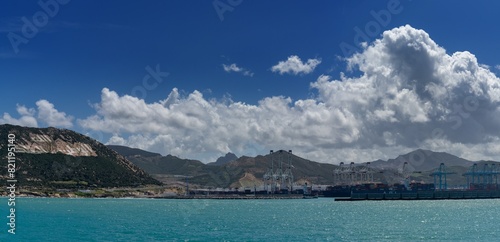 view of the North Morocco coast and the Tanger Med insdustrial port complex