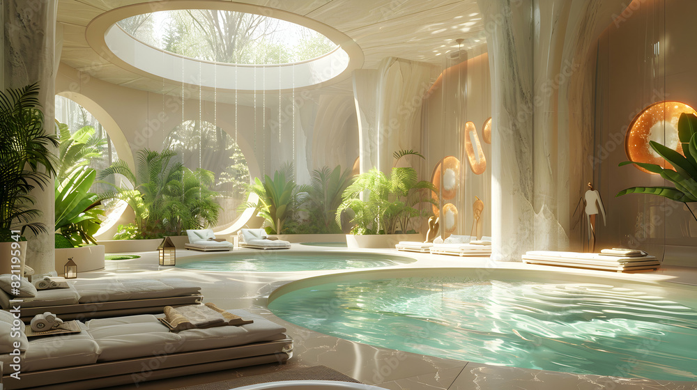 Future Spa Retreat: AI Driven Concierge Service for Ultimate Relaxation   Photo Realistic Futuristic Resort Concept with Personalized and Efficient Spa Experience