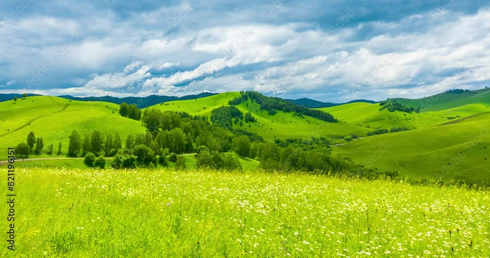 Mountain meadow time-lapse at the summer or autumn time. Wild nature and rural field. Fast clouds movement, green grass and sun rays. Motorised panorama Mountain meadow time-lapse at the summer or autumn time. Wild nature and rural field. Fast clouds movement, green grass and sun rays. Motorised panorama