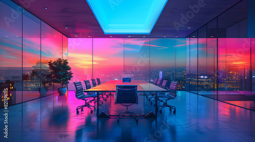 Photo realistic office room for AI enhanced brainstorming  showcasing creative collaboration and technology integration   Future forward concept