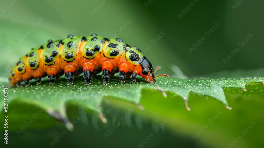 Ladybug larvae crawling on a leaf, preparing to become an adult ladybug. Ladybug larvae crawling on a leaf, preparing to become an adult ladybug.