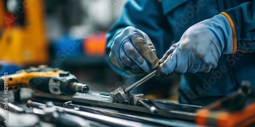 A professional mechanic diligently uses workshop tools to service or repair industrial machinery