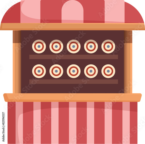 Illustration of a colorful doughnut stand with a striped awning in a charming flat design style