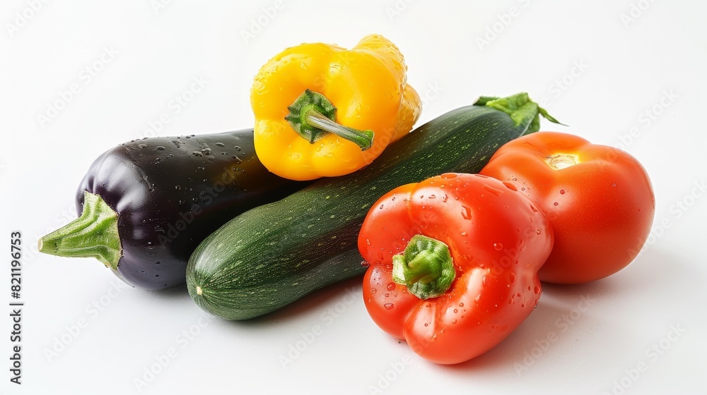 A group of vegetables are sitting on a white surface, AI A group of vegetables are sitting on a white surface, AI
