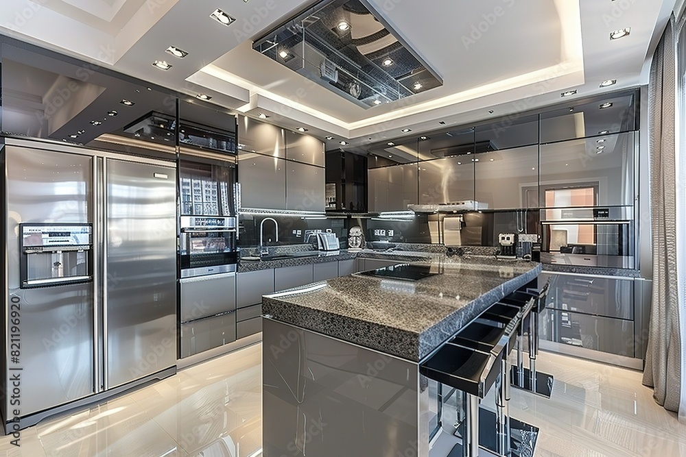 Beautiful Grey contemporary Kitchen in a Luxury Apartment with Stainless Steel Appliances Beautiful Grey contemporary Kitchen in a Luxury Apartment with Stainless Steel Appliances