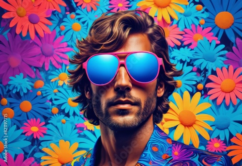 Illustration of a guy in sunglasses on a coloured background