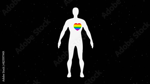 3d abstract human person man with rainbow LGBT Pride beating heart. Valentine's day love is love.  © waylan_design