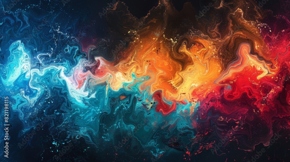 Fototapeta premium Abstract modern art with a liquid tempera background, glowing topographical map effect, vibrant colors